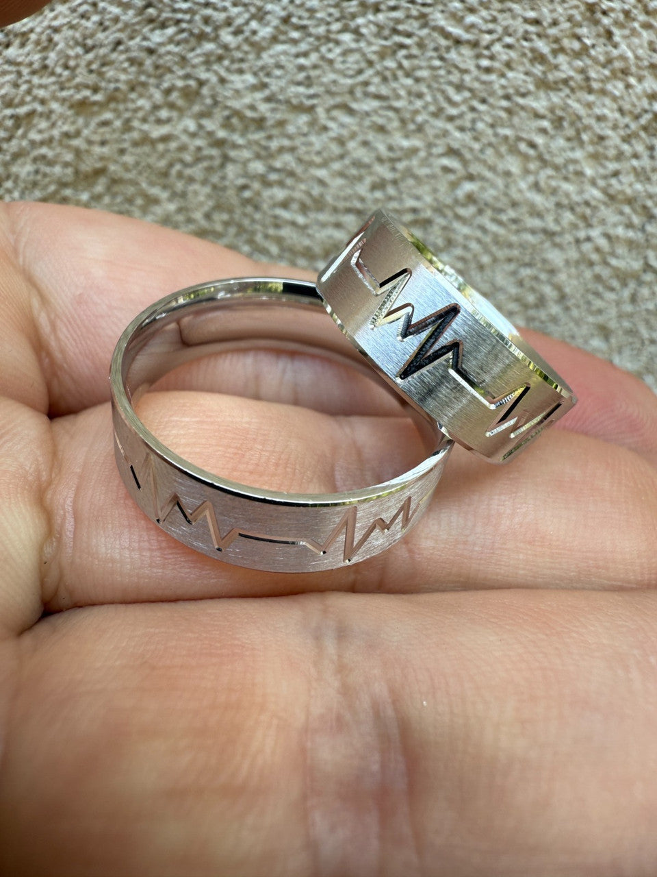 Heartbeat Pulse Wedding Band Ring - 925 Silver - Plain