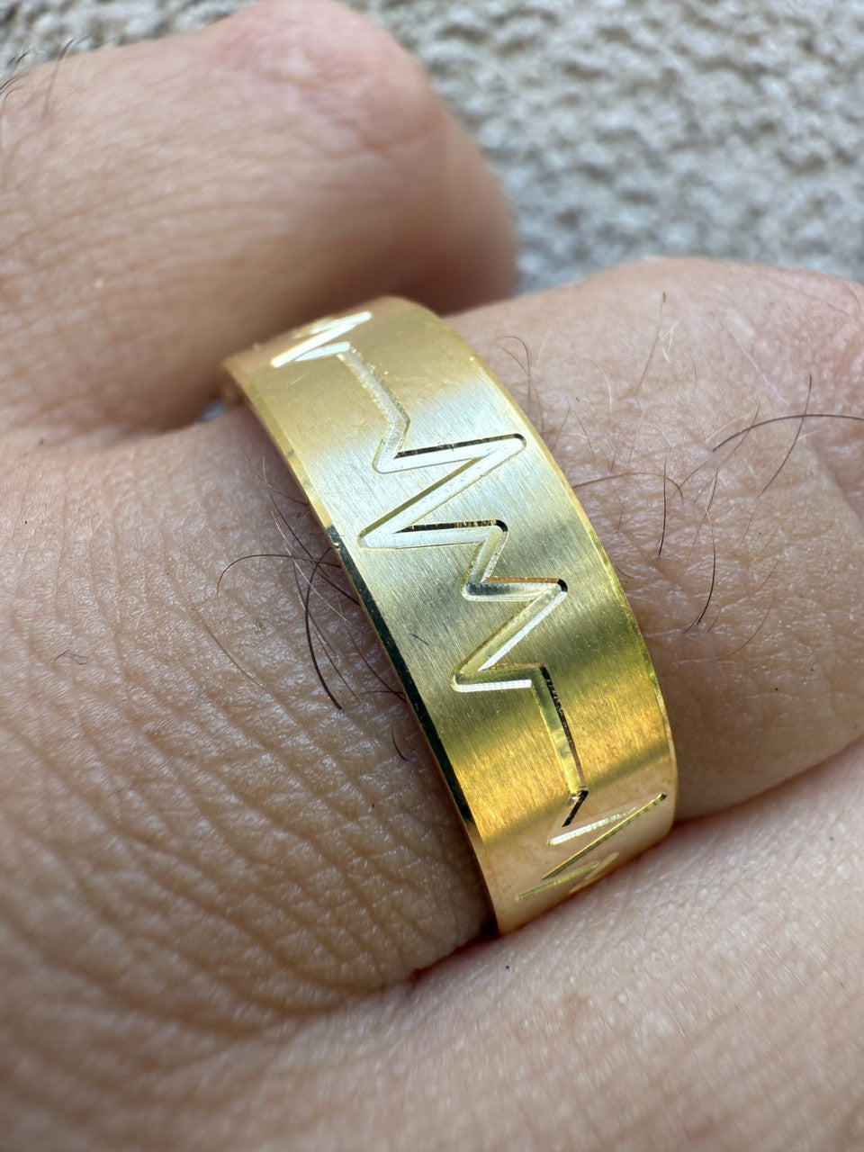 Heartbeat Pulse Wedding Band Ring - 14k Gold Vermeil 925 Silver - Plain