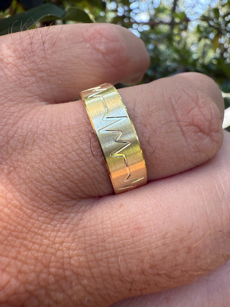 Heartbeat Pulse Wedding Band Ring - 14k Gold Vermeil 925 Silver - Plain