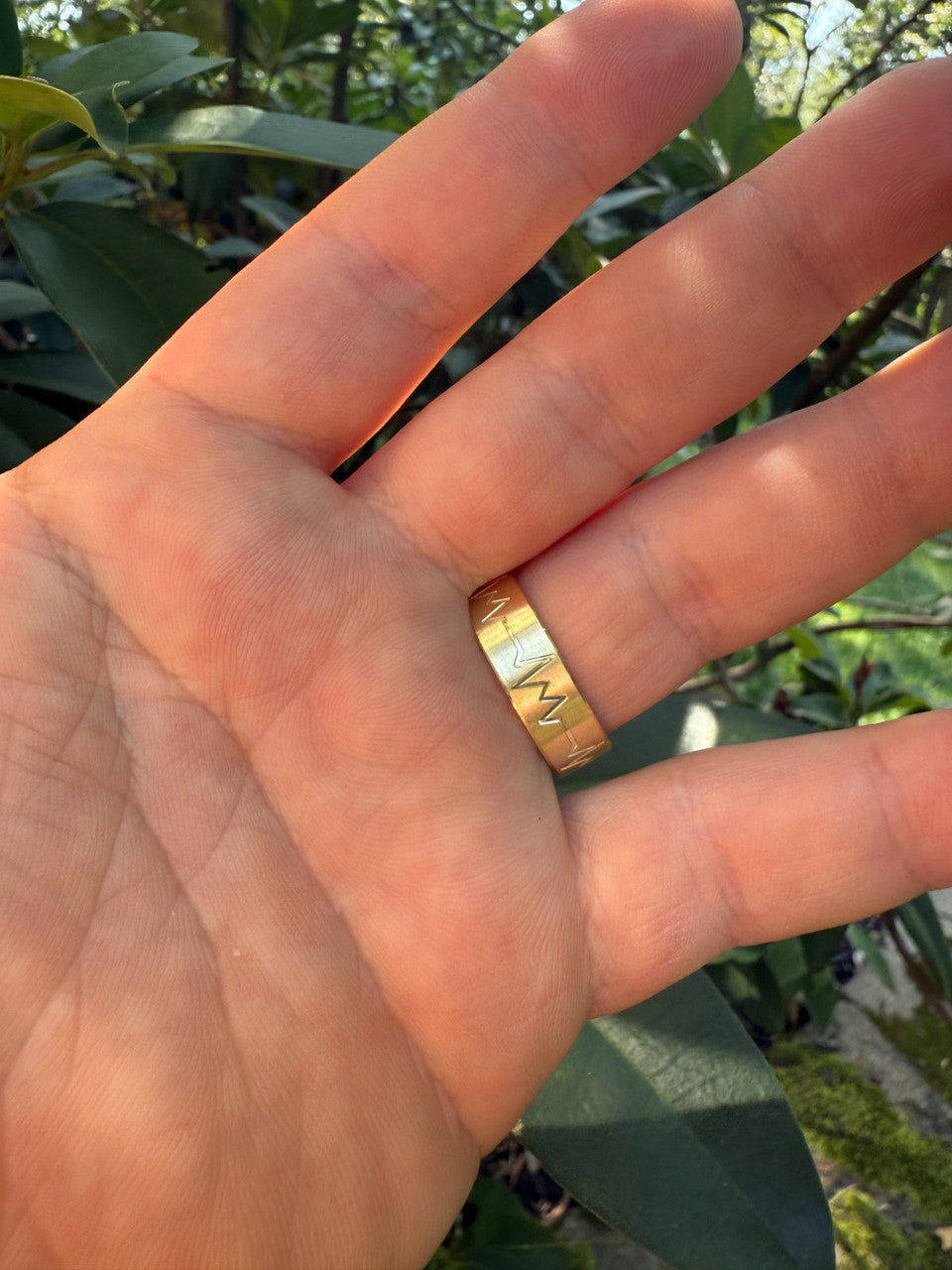 Heartbeat Pulse Wedding Band Ring - 14k Gold Vermeil 925 Silver - Plain