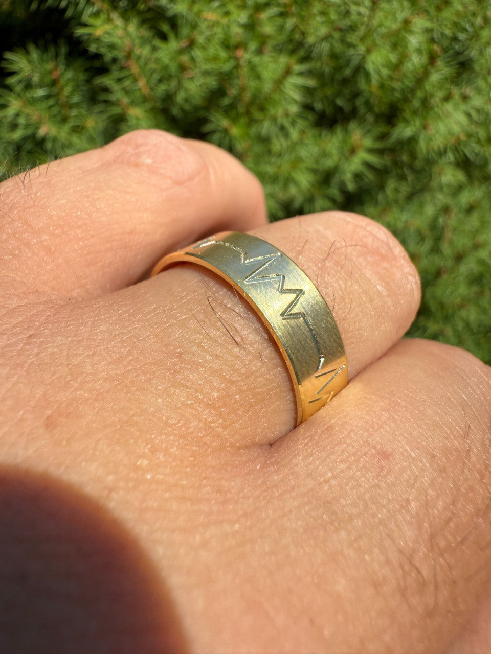 Heartbeat Pulse Wedding Band Ring - 14k Gold Vermeil 925 Silver - Plain