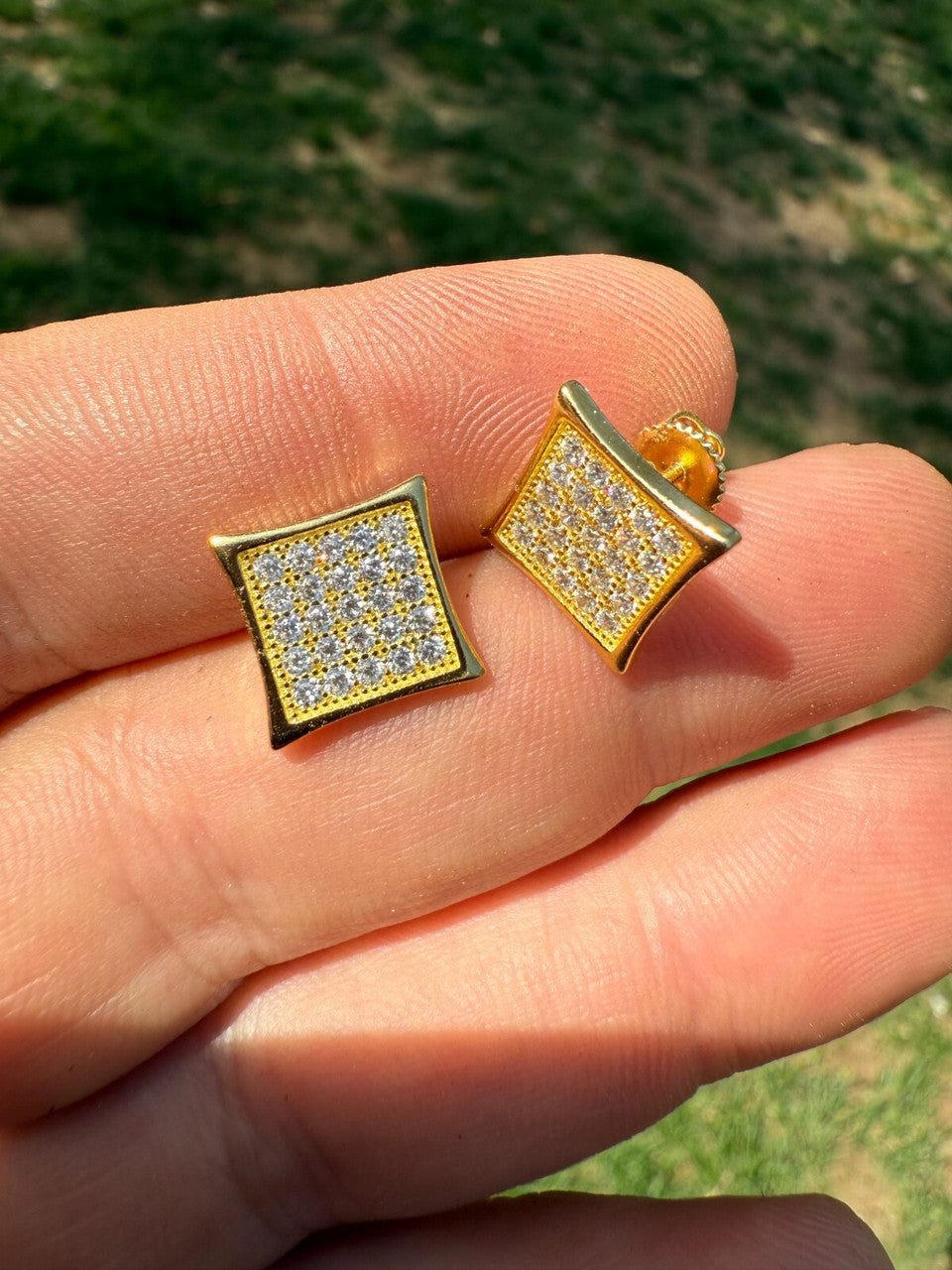 14K Gold Over 925 Silver Kite Earrings Iced CZ 11mm Mens Ladies - WHOLESALE DEAL