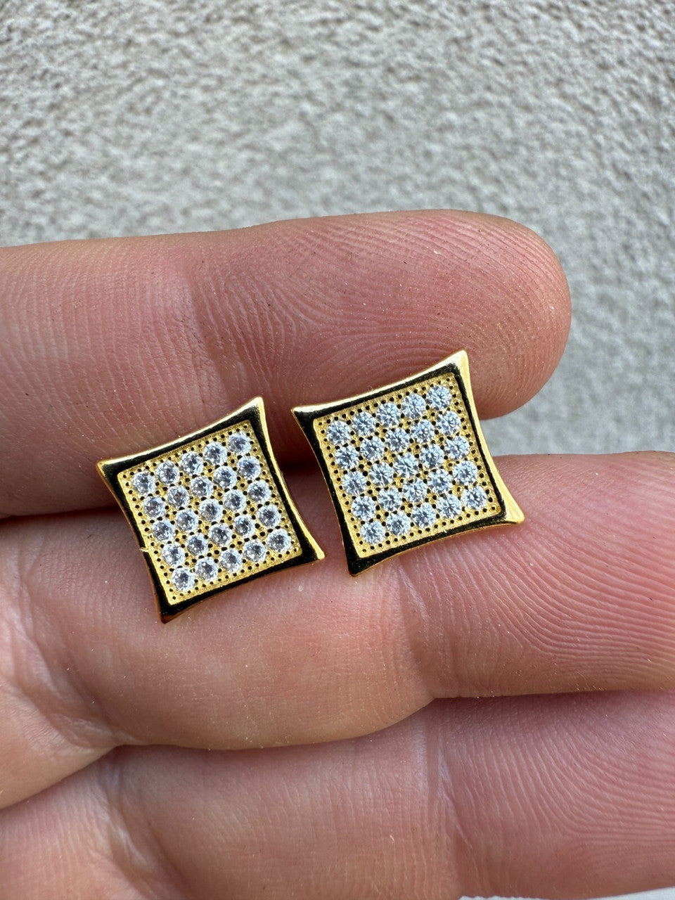 14K Gold Over 925 Silver Kite Earrings Iced CZ 11mm Mens Ladies - WHOLESALE DEAL