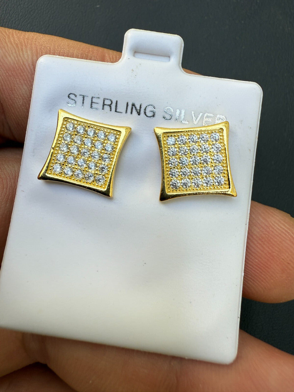 14K Gold Over 925 Silver Kite Earrings Iced CZ 11mm Mens Ladies - WHOLESALE DEAL
