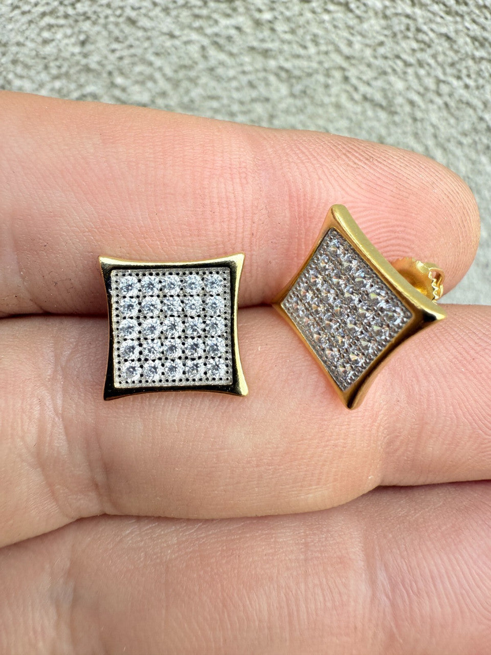 14K Gold Two Tone Real 925 Silver Kite Earrings Iced CZ 11mm - WHOLESALE DEAL