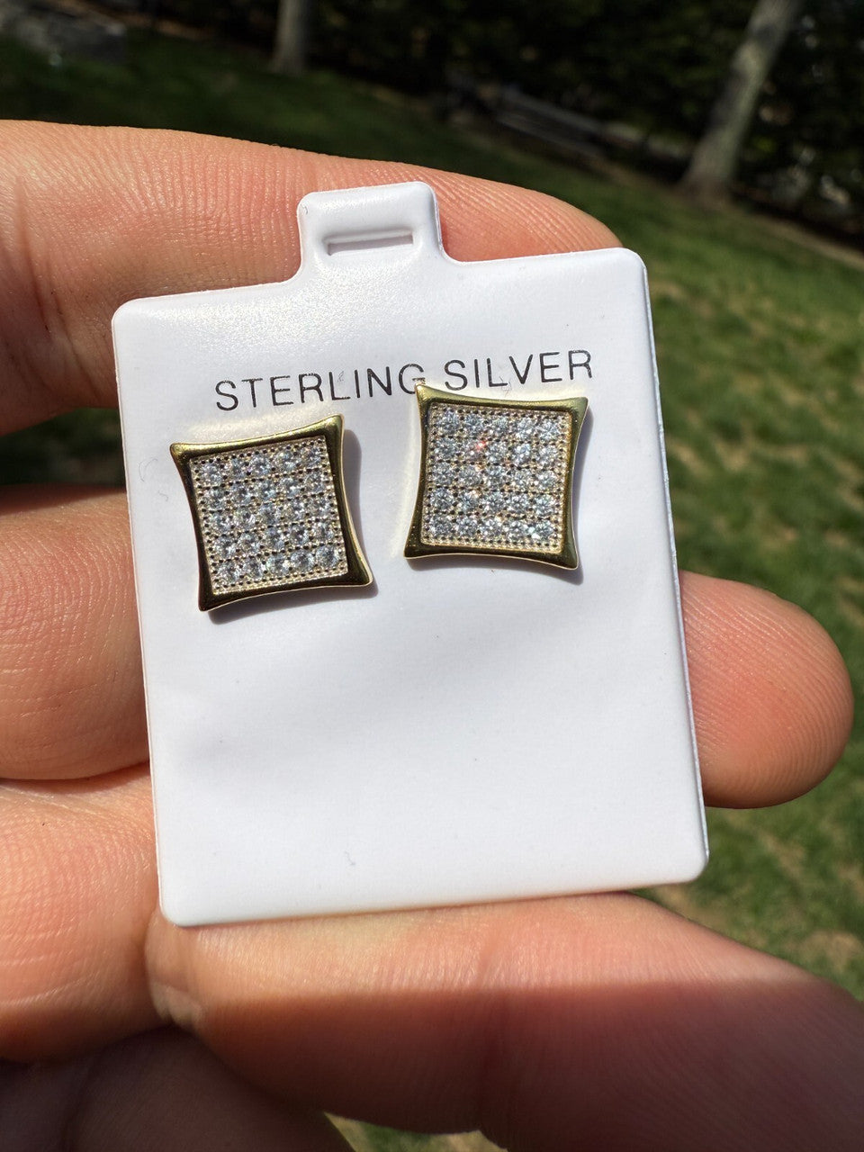 14K Gold Two Tone Real 925 Silver Kite Earrings Iced CZ 11mm - WHOLESALE DEAL