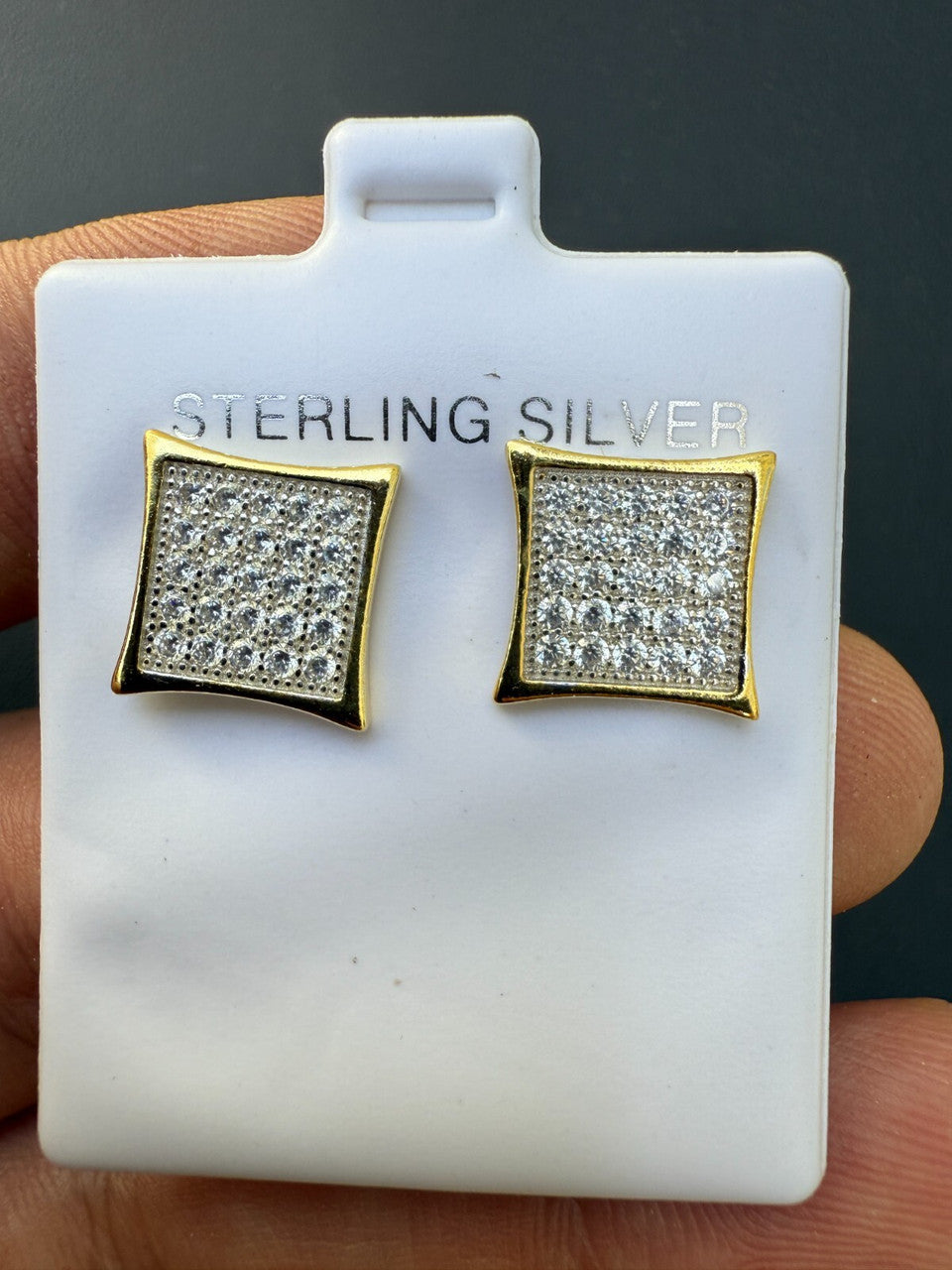 14K Gold Two Tone Real 925 Silver Kite Earrings Iced CZ 11mm - WHOLESALE DEAL