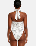 Bañador de Lunares con Escote Halter y Corsé Anudado a la Espalda