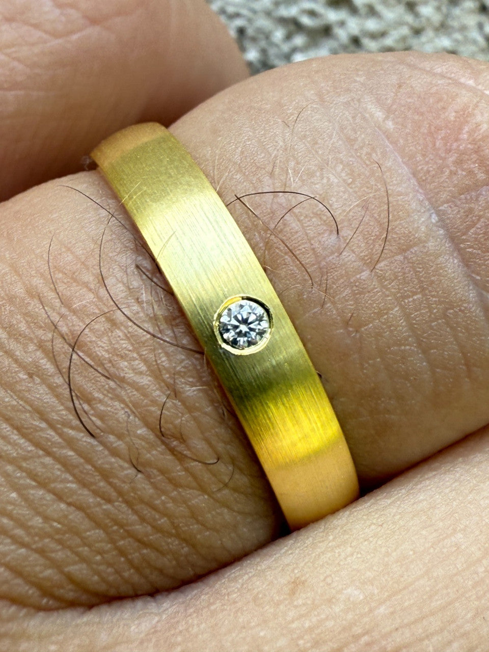 MOISSANITE Solitaire Matte Wedding Band Ring - 14k Gold Vermeil 925 Silver