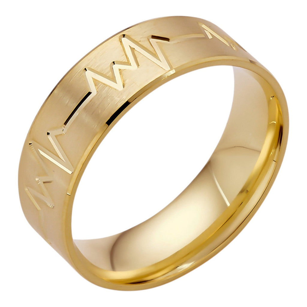 Heartbeat Pulse Wedding Band Ring - 14k Gold Vermeil 925 Silver - Plain