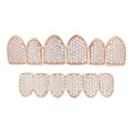 14k Rose Gold Plated Real 925 Sterling Silver CZ GRILLZ Teeth Top Bottom HipHop