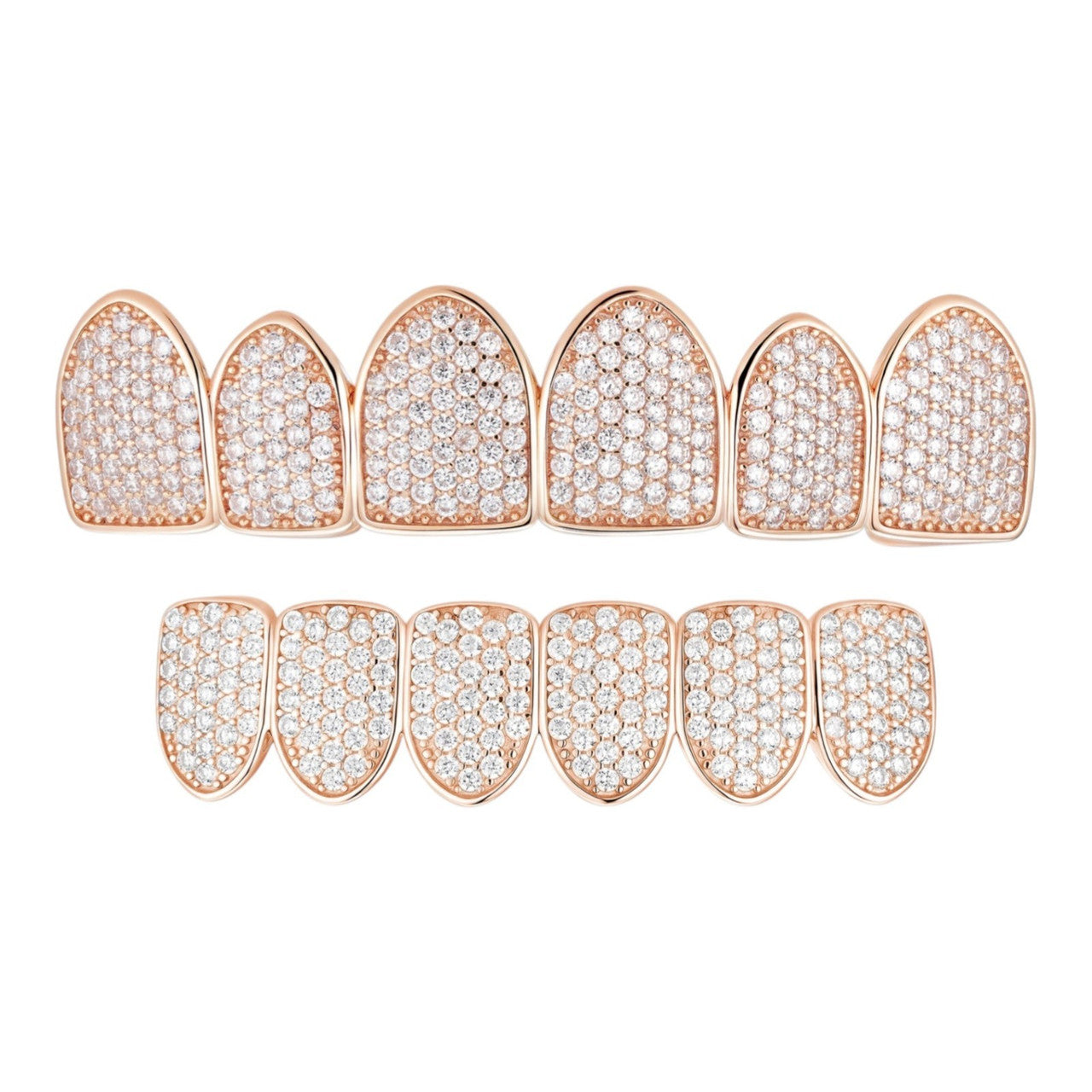 14k Rose Gold Plated Real 925 Sterling Silver CZ GRILLZ Teeth Top Bottom HipHop