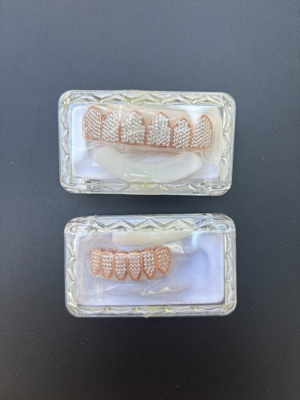 14k Rose Gold Plated Real 925 Sterling Silver CZ GRILLZ Teeth Top Bottom HipHop