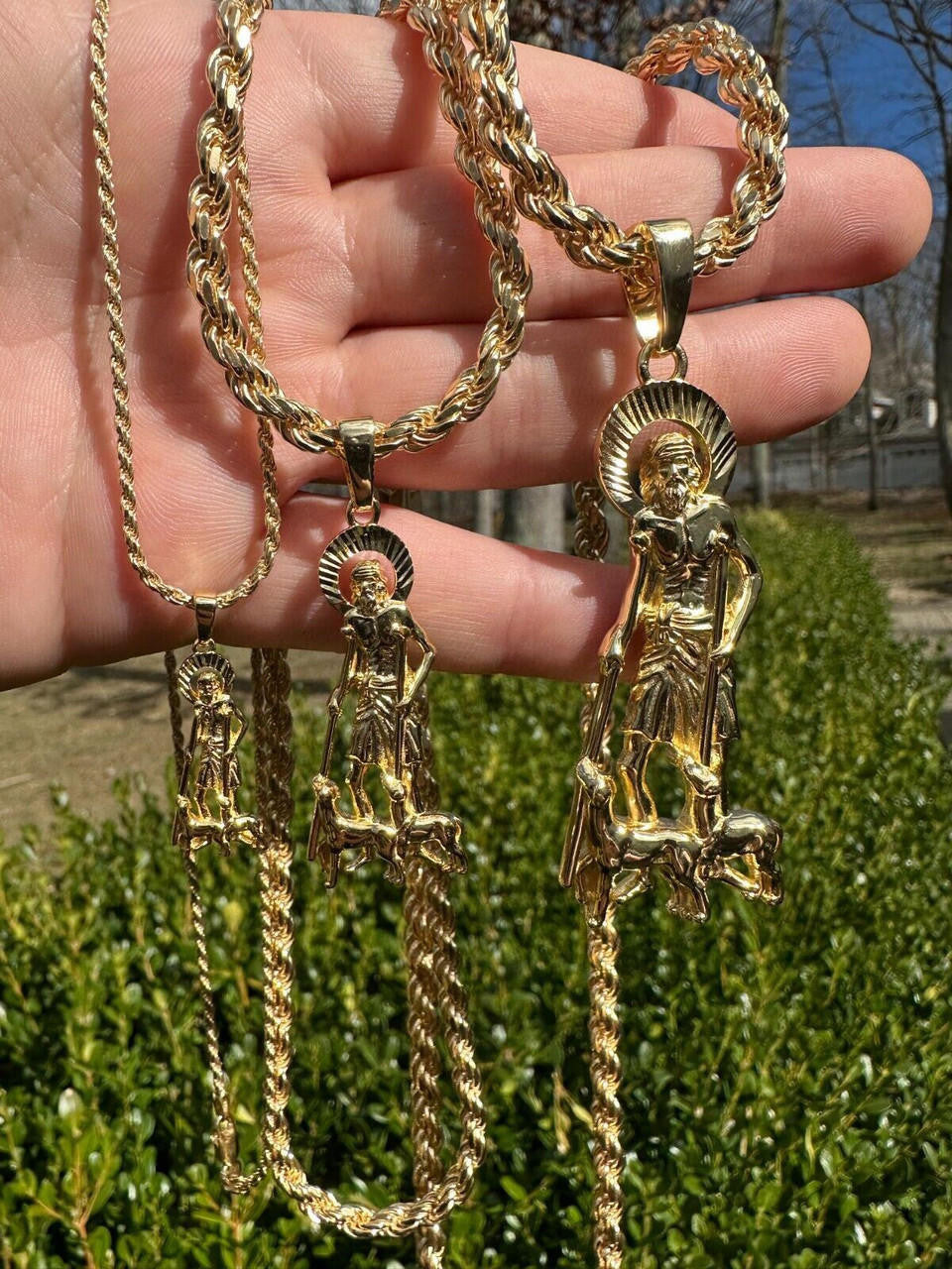 St Lazarus Plain Pendant - 14k Gold Vermeil 925 Silver - 3 Sizes 1.25"-3.25"