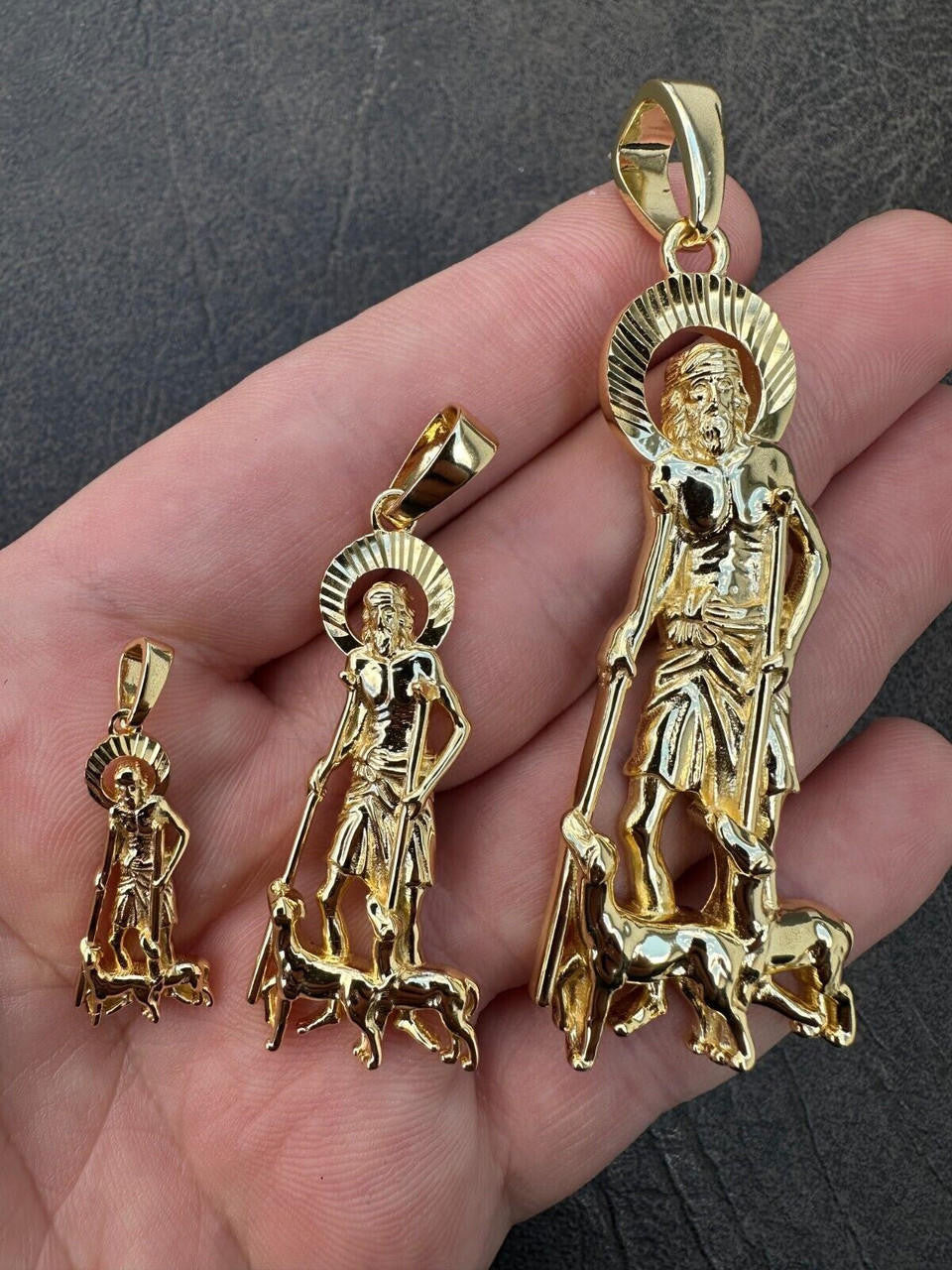 St Lazarus Plain Pendant - 14k Gold Vermeil 925 Silver - 3 Sizes 1.25"-3.25"