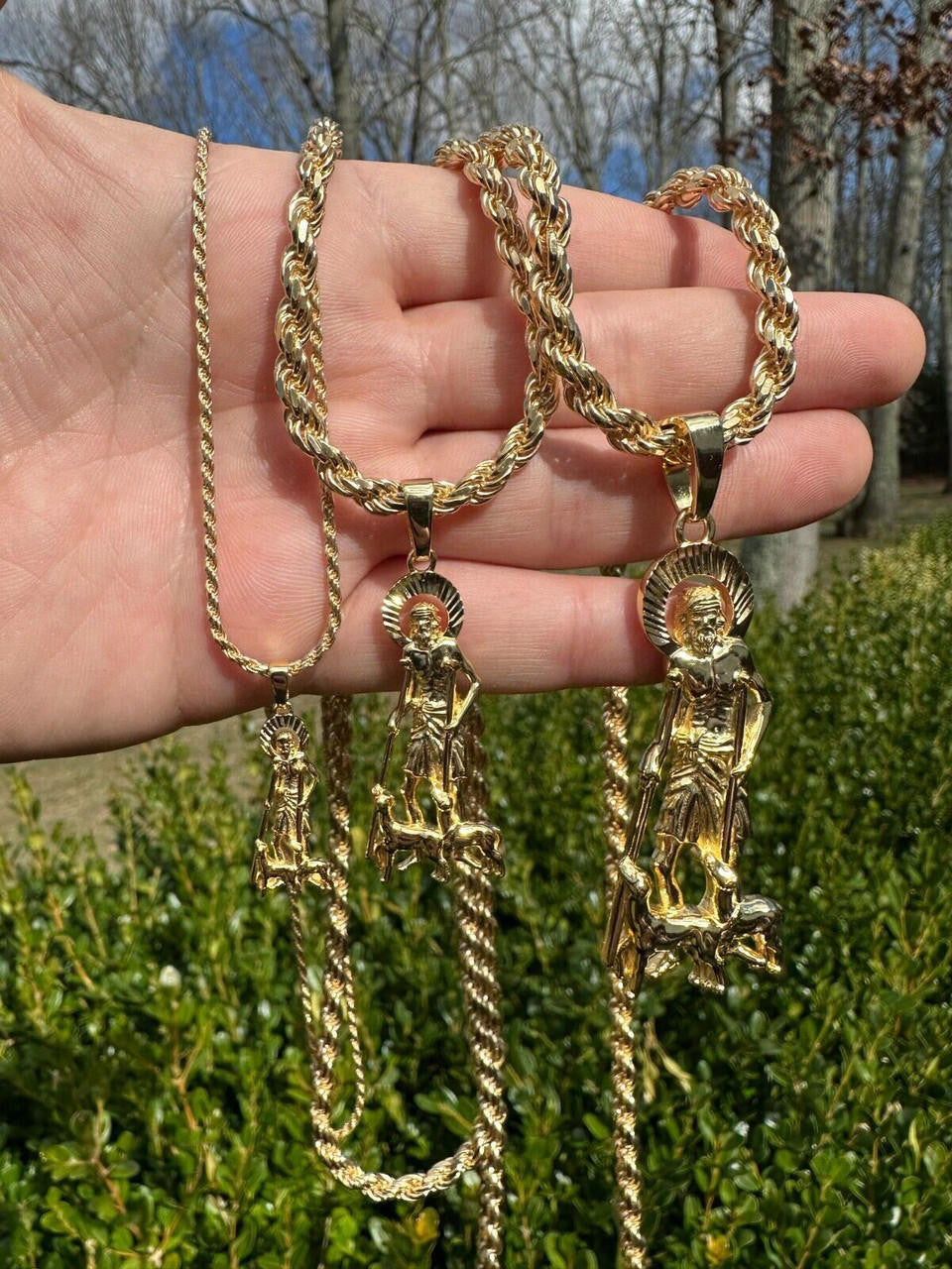 St Lazarus Plain Pendant - 14k Gold Vermeil 925 Silver - 3 Sizes 1.25"-3.25"