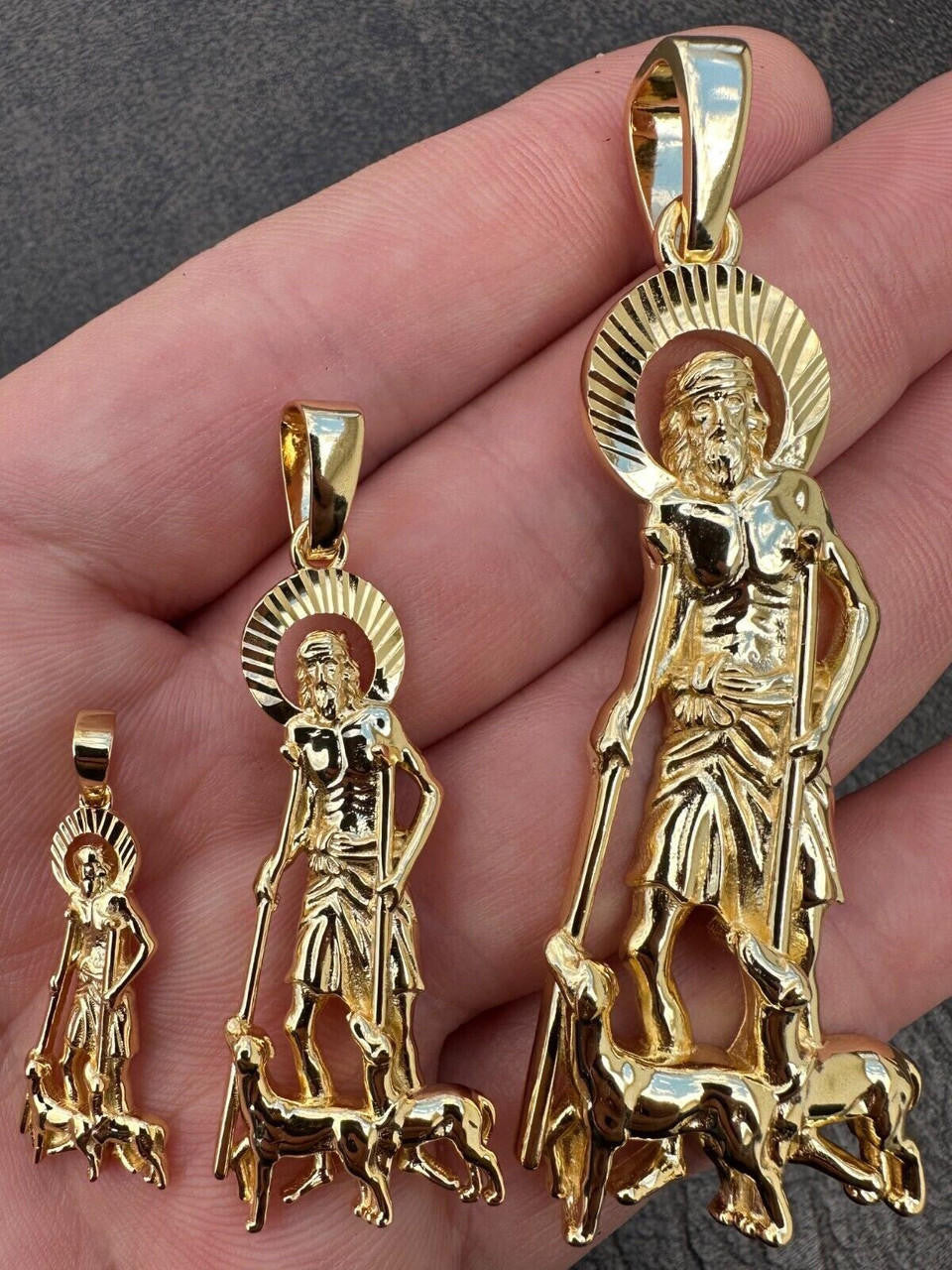 St Lazarus Plain Pendant - 14k Gold Vermeil 925 Silver - 3 Sizes 1.25"-3.25"