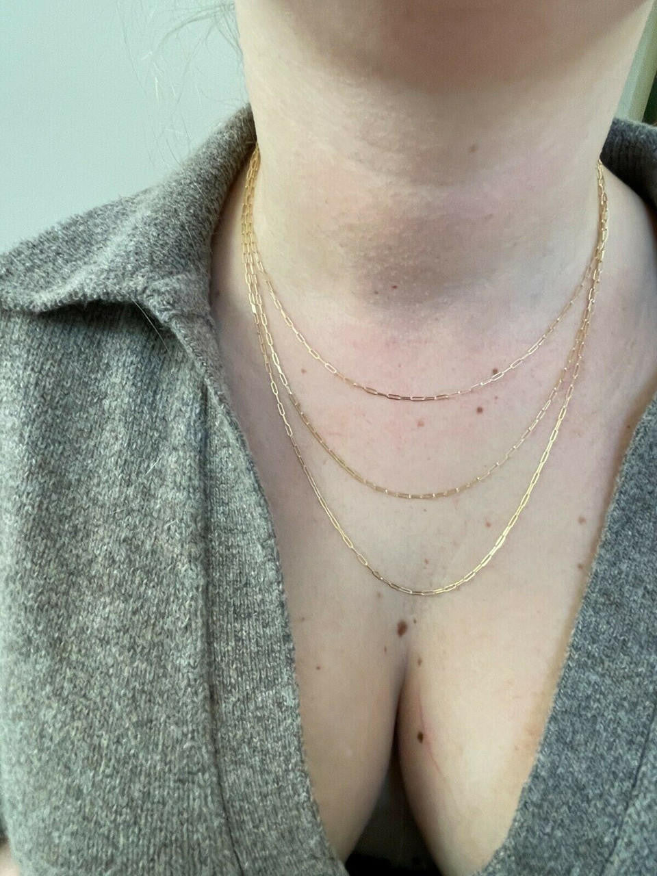 14k Solid Yellow Gold Paperclip Rolo Chain 1.5mm Necklace 16"-24" For Ladies