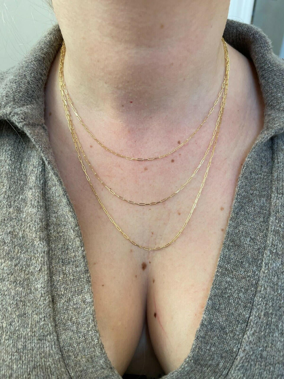 14k Solid Yellow Gold Paperclip Rolo Chain 1.5mm Necklace 16"-24" For Ladies