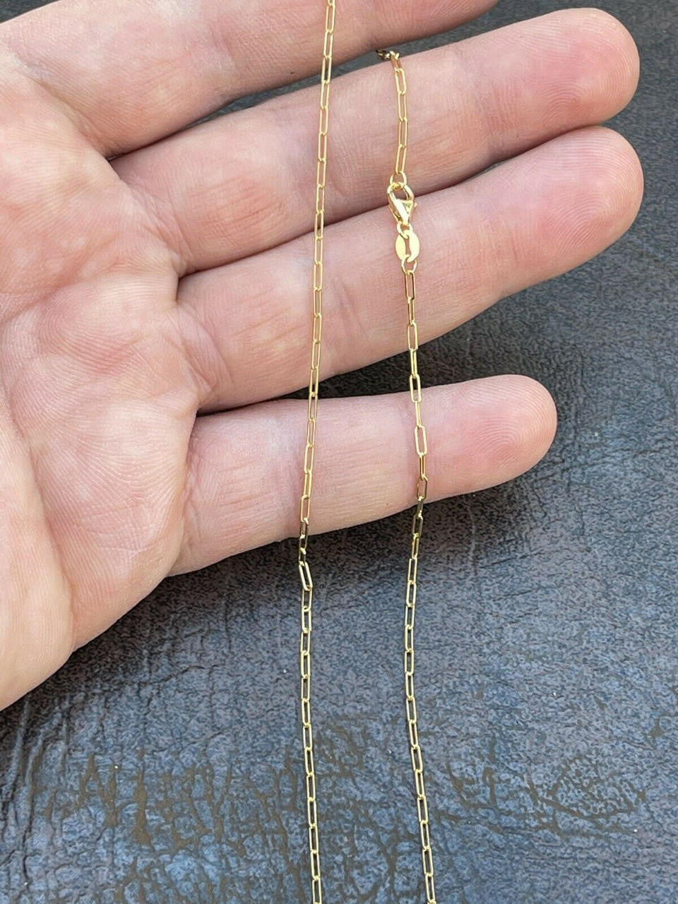 14k Solid Yellow Gold Paperclip Rolo Chain 1.5mm Necklace 16"-24" For Ladies