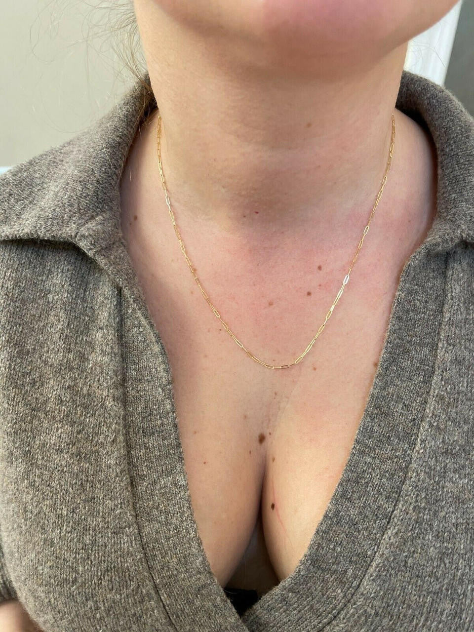 14k Solid Yellow Gold Paperclip Rolo Chain 1.5mm Necklace 16"-24" For Ladies