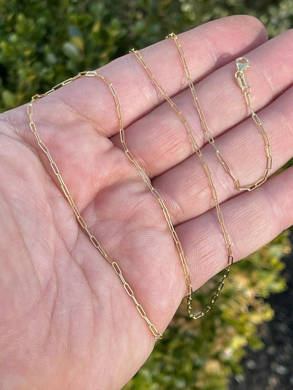 14k Solid Yellow Gold Paperclip Rolo Chain 1.5mm Necklace 16"-24" For Ladies