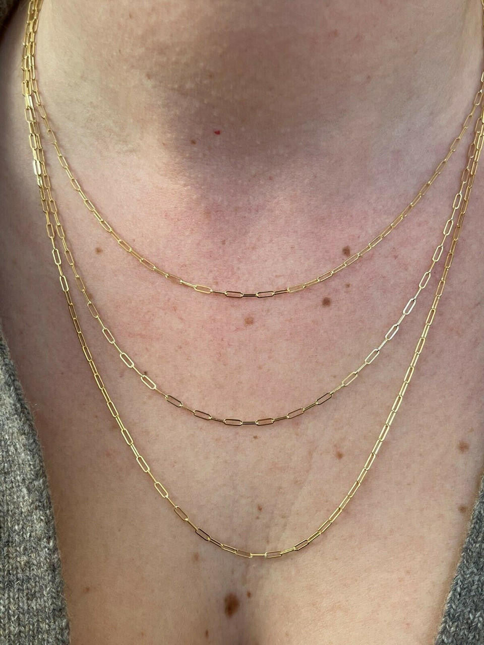 14k Solid Yellow Gold Paperclip Rolo Chain 1.5mm Necklace 16"-24" For Ladies
