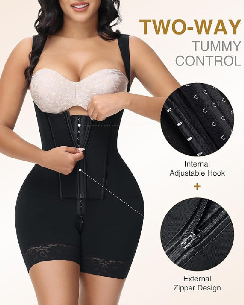 Faja Body con Cremallera Frontal y Pierna Media – Alta Compresión