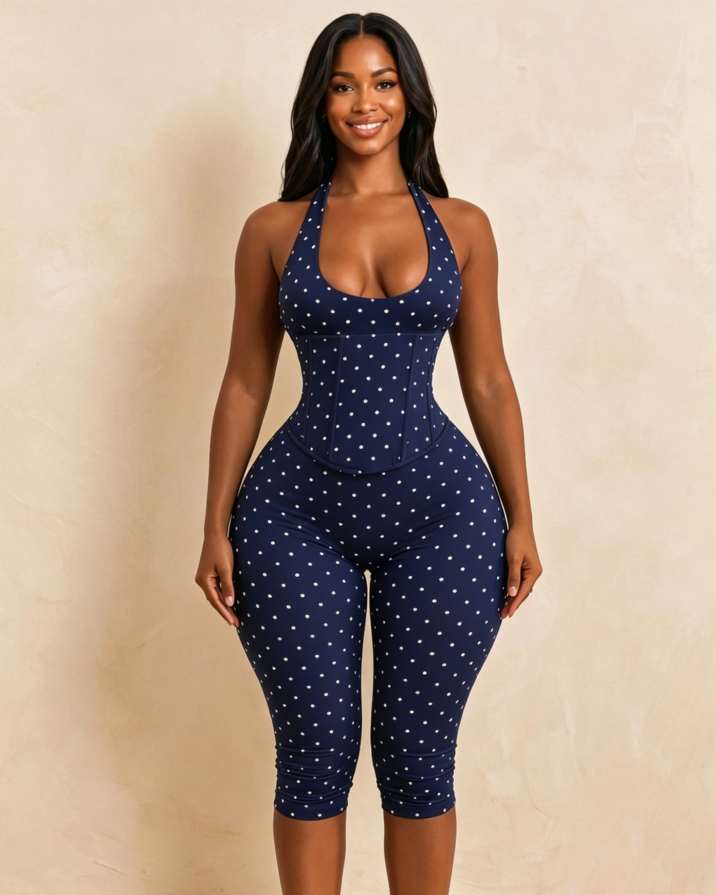Conjunto Mono Capri de Lunares con Corsé Moldeador – Efecto Reloj de Arena