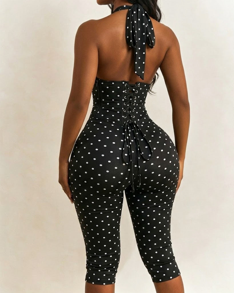 Conjunto Mono Capri de Lunares con Corsé Moldeador – Efecto Reloj de Arena