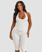 Conjunto Mono Capri de Lunares con Corsé Moldeador – Efecto Reloj de Arena