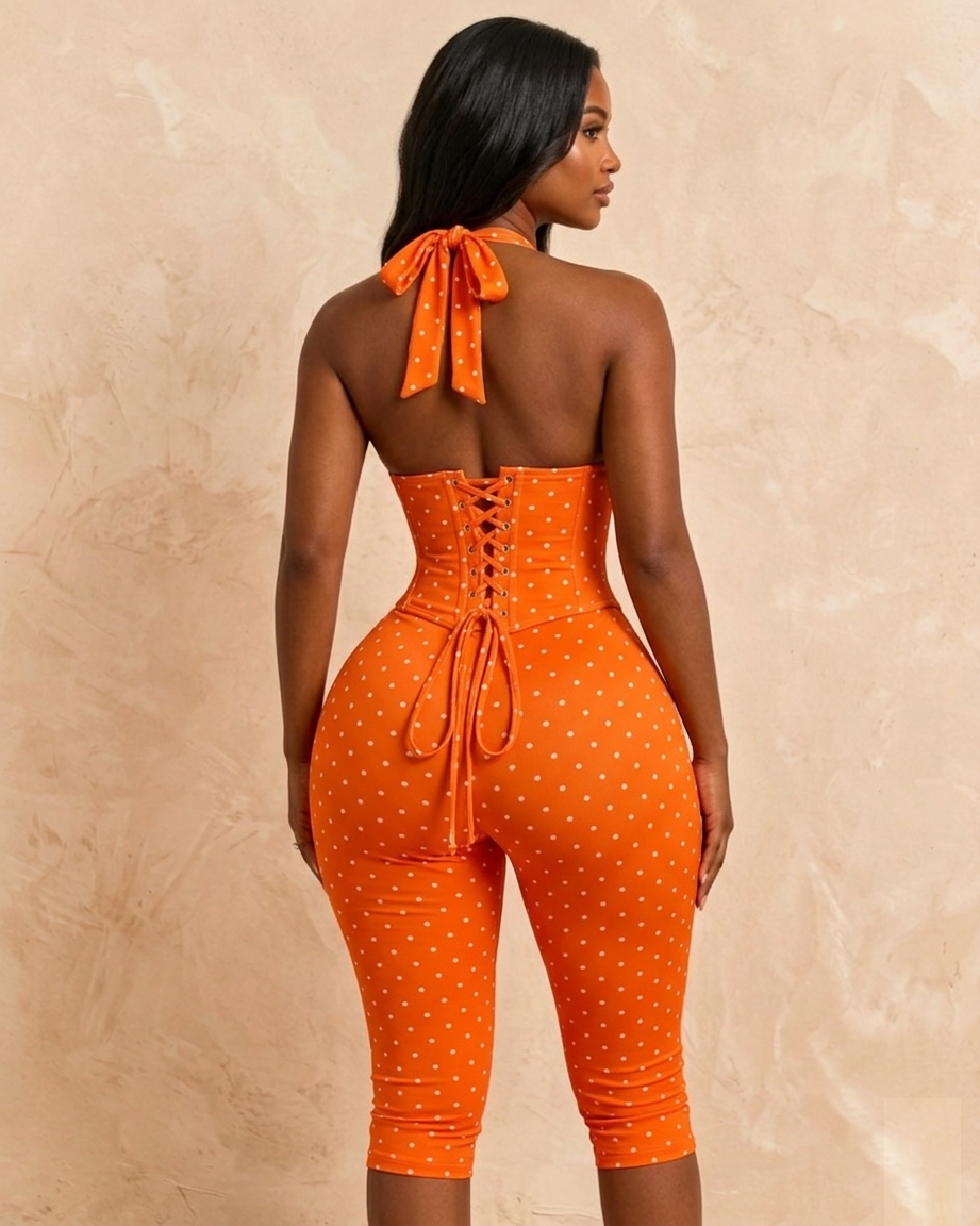 Conjunto Mono Capri de Lunares con Corsé Moldeador – Efecto Reloj de Arena
