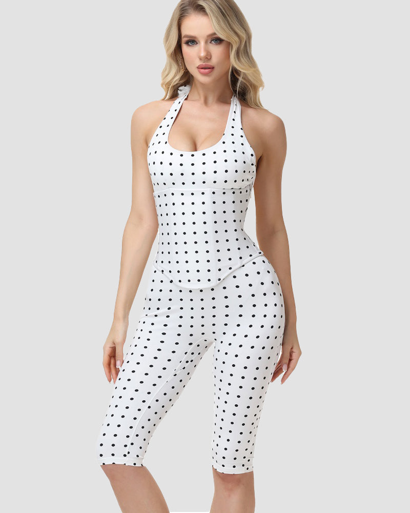 Conjunto Mono Capri de Lunares con Corsé Moldeador – Efecto Reloj de Arena