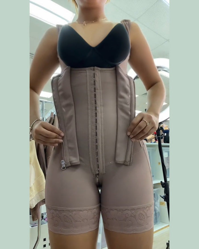 Faja Body con Cremallera Frontal y Pierna Media – Alta Compresión