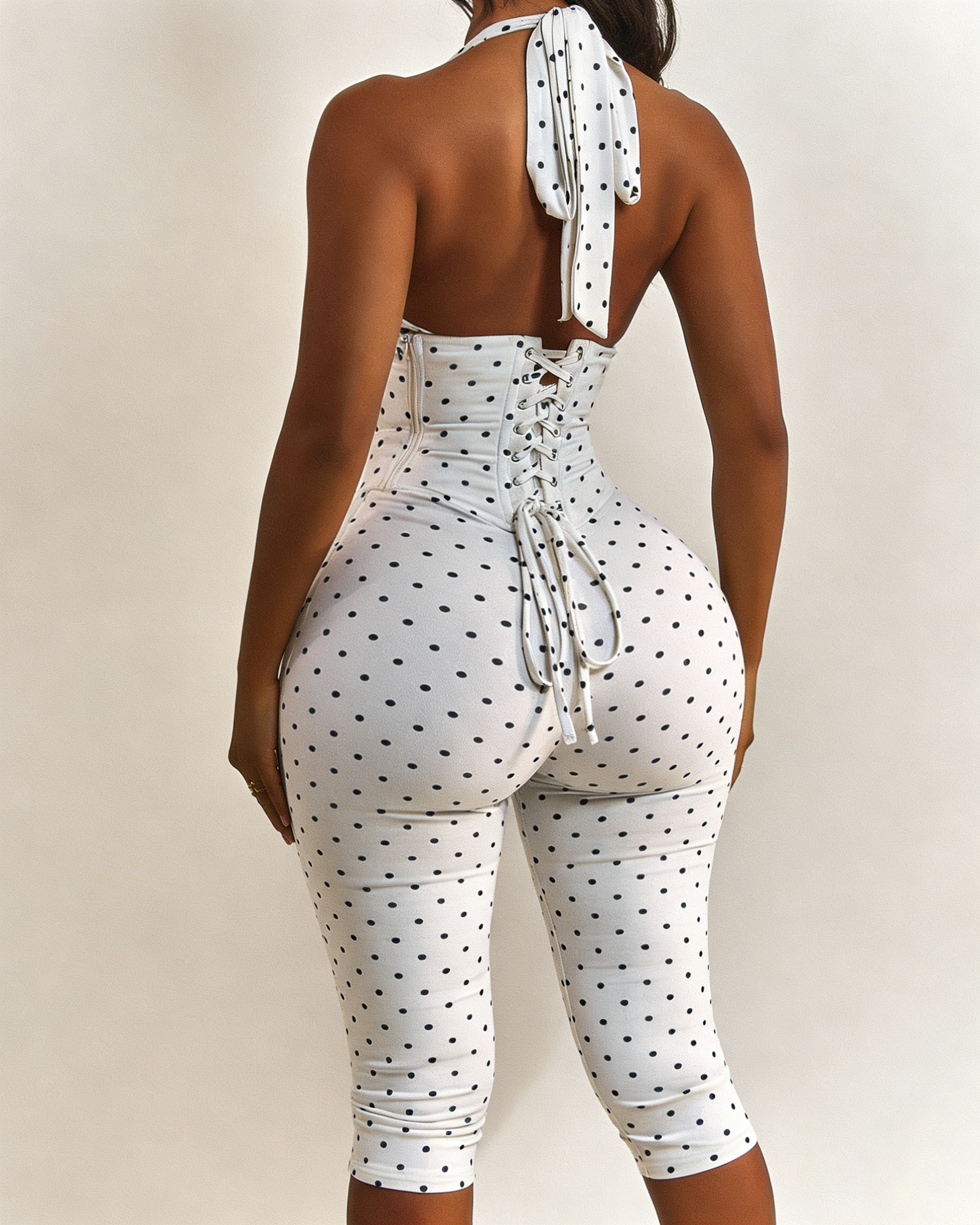 Conjunto Mono Capri de Lunares con Corsé Moldeador – Efecto Reloj de Arena