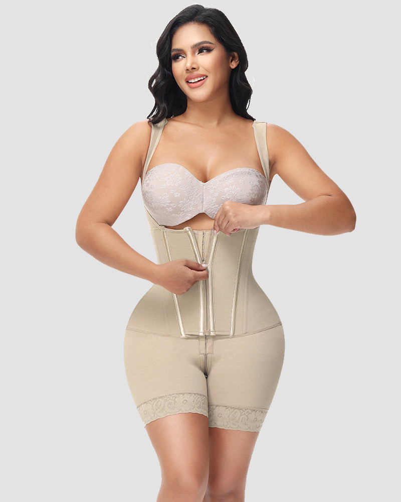 Faja Body con Cremallera Frontal y Pierna Media – Alta Compresión