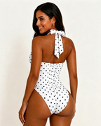 Bañador de Lunares con Escote Halter y Corsé Anudado a la Espalda