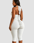 Conjunto Mono Capri de Lunares con Corsé Moldeador – Efecto Reloj de Arena
