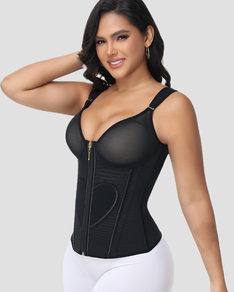 Faja Colombiana con Estampado de Corazones y Tirantes Anchos