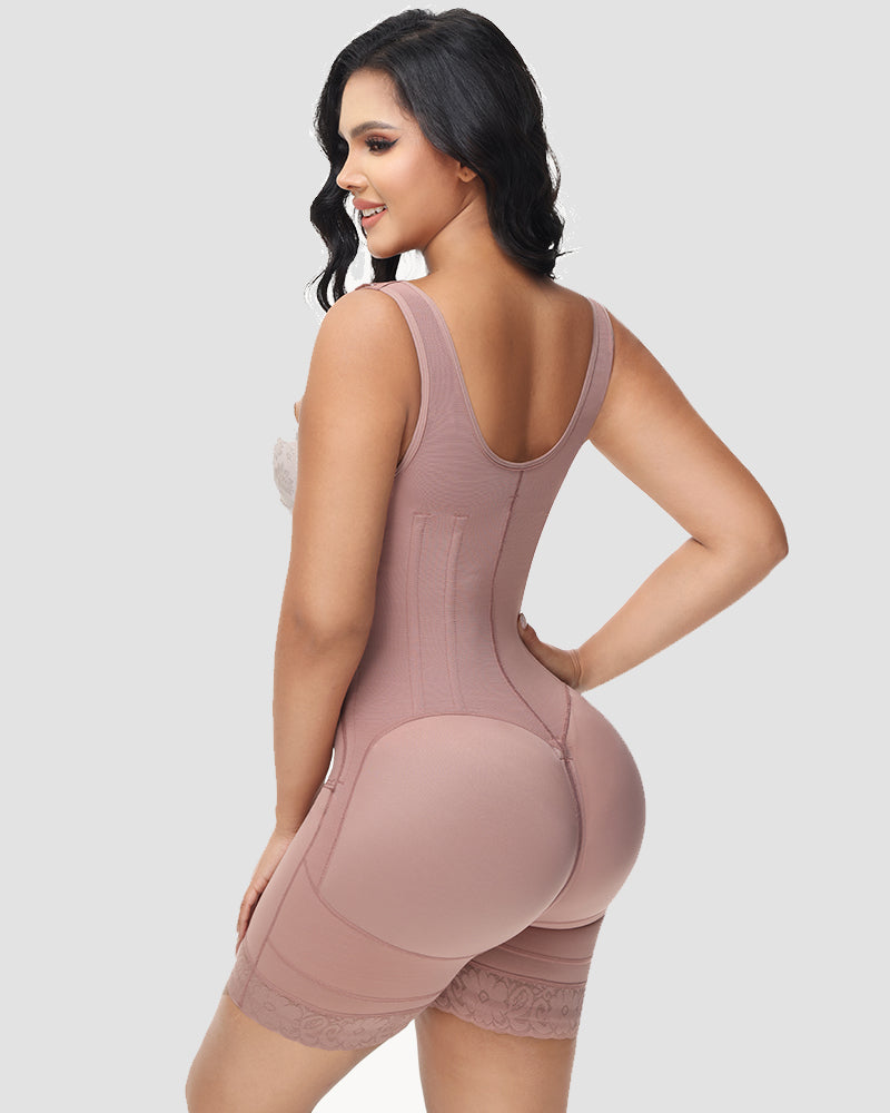 Faja Body con Cremallera Frontal y Pierna Media – Alta Compresión