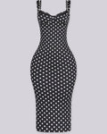 Vestido Midi de Lunares Ajustado con Escote de Pico