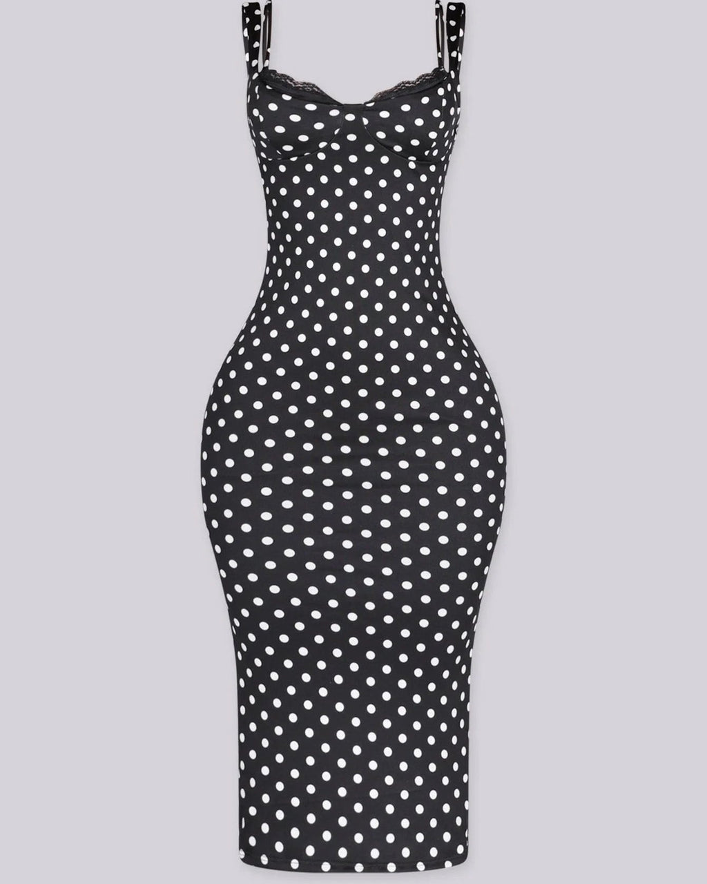 Vestido Midi de Lunares Ajustado con Escote de Pico