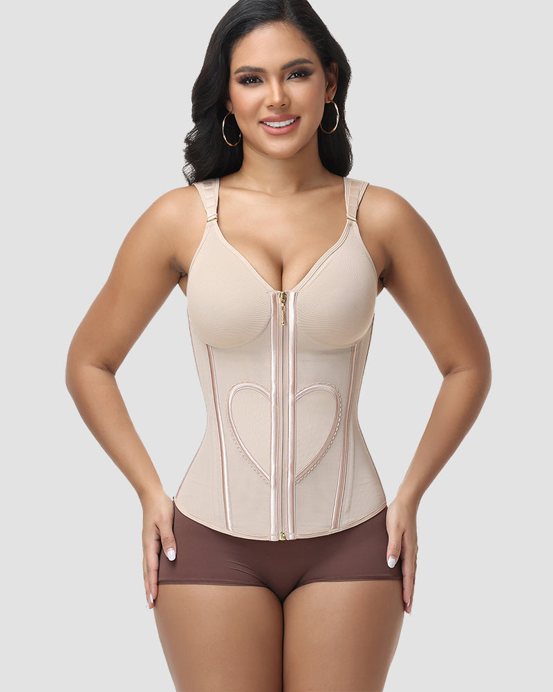 Faja Colombiana con Estampado de Corazones y Tirantes Anchos