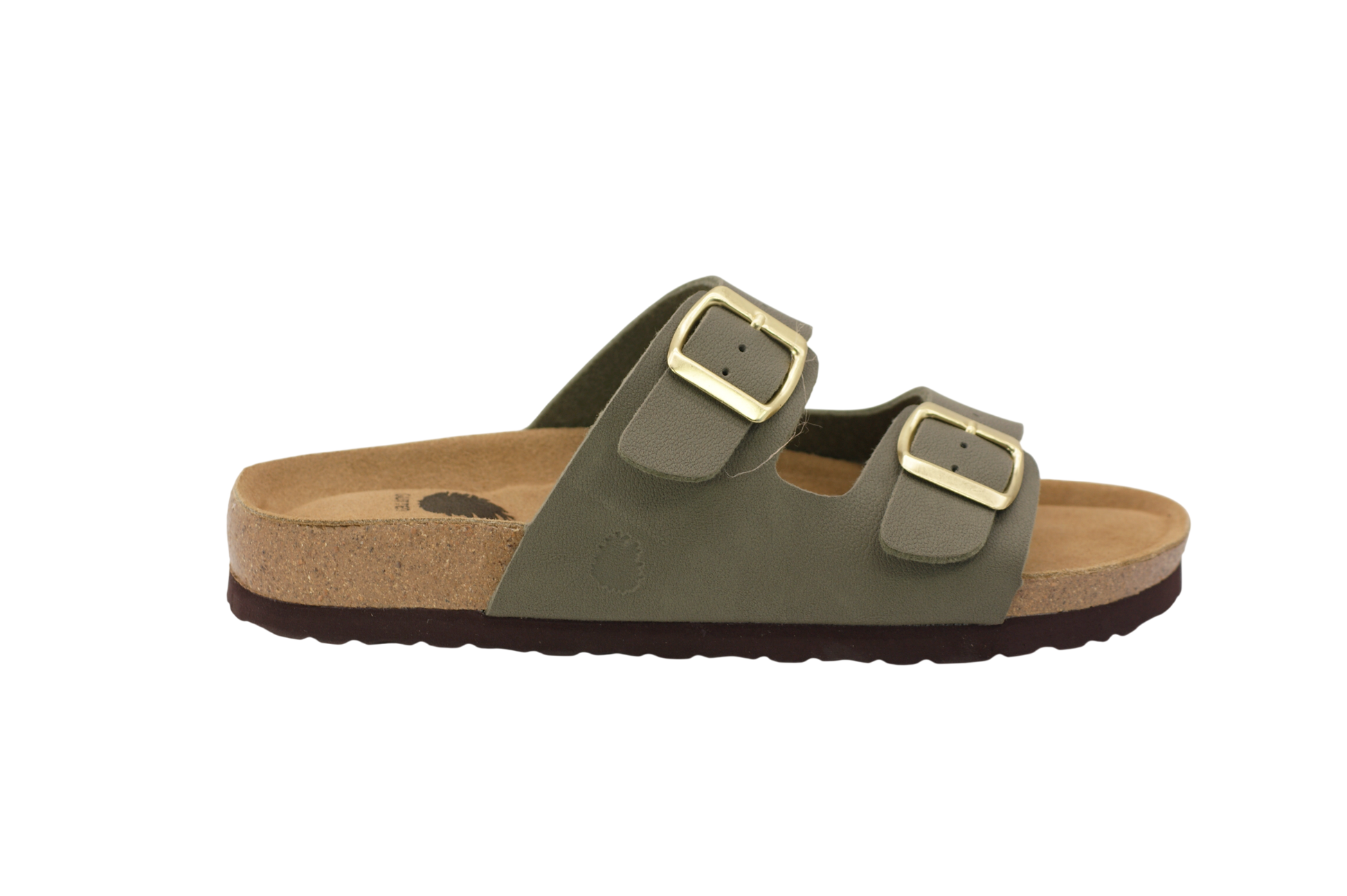 Sandalia de dos hebillas para mujer en color caqui, vista lateral