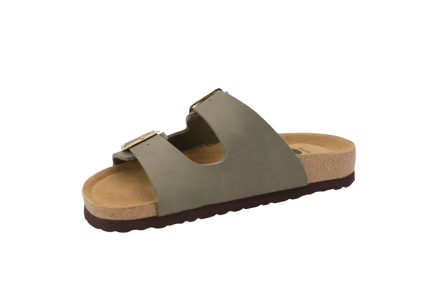 Sandalia de dos hebillas para mujer en color caqui, vista frontal