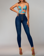 Vaqueros Pitillo Push Up de Talle Alto con Botonadura