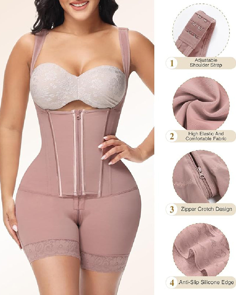 Faja Body con Cremallera Frontal y Pierna Media – Alta Compresión