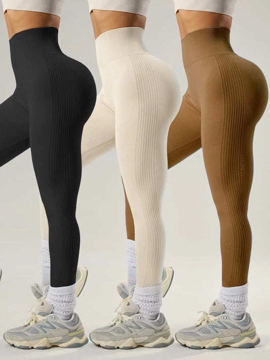 Women'S Solid Sports Leggings, High Stretch Seamless Skinny Pants, High Rise Tummy Control Sporty Yoga Leggings, Seamless Sculpt Leggings, Ladies Sportswear
