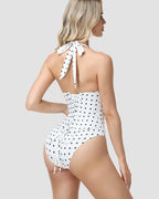 Bañador de Lunares con Escote Halter y Corsé Anudado a la Espalda
