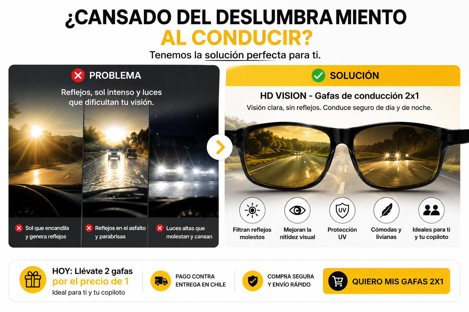 HD VISION - Gafas De Conducción 2x1 Dia Y Noche